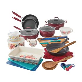 Keepsake Floral 38-Piece Cookware Set, Merlot