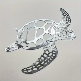 1pc, Metal Sea Turtle Ornament Beach Theme Decor Wall Art Decorations Wall Hanging For Indoor Living Room Decor (Color: Silvery, size: 15.75inch√ó14.57inch)