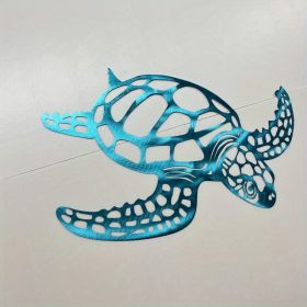 1pc, Metal Sea Turtle Ornament Beach Theme Decor Wall Art Decorations Wall Hanging For Indoor Living Room Decor (Color: Blue, size: 11.81inch√ó11.02inch)