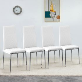 Grid Shaped Armless High Back Dining Chair, 4-piece set, Office Chair. Applicable to DiningRoom, Living Room, Kitchen and Office. Chair and Electropla (Color: White)