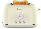 Toaster 2 Slice Retro Toaster Stainless Steel with 6 Bread Shade Settings and Bagel Cancel Defrost Reheat Function, Cute Bread Toaster with Extra Wide